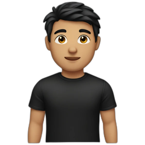 Youth man has a skin color of 6 from 10 white medium black hair and a light chin and wearing a black T-shirt emoji