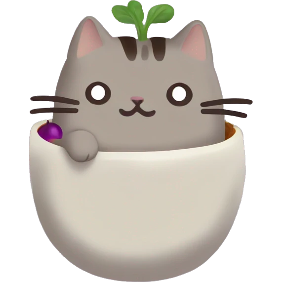 Pusheen cat handing you his eggplant emoji