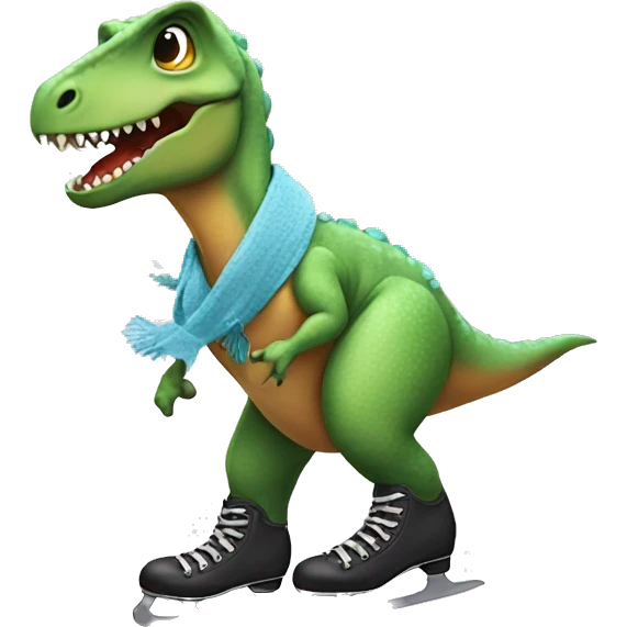 Dinosaurs wearing scarf and ice skates emoji