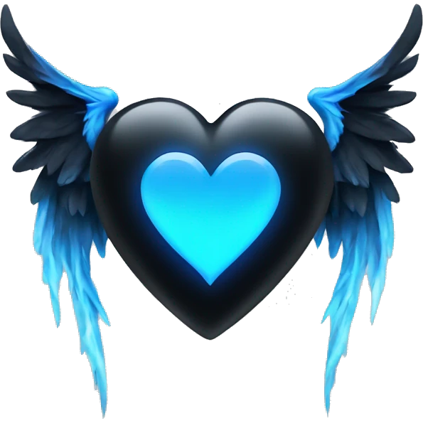 Black heart with blue flames and wings  emoji
