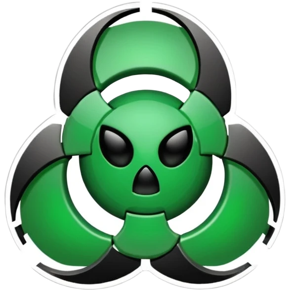 Minimalist emoji-style sticker of a fractured biohazard symbol with a small eye in the center. Stylized, geometric, no text.
 emoji