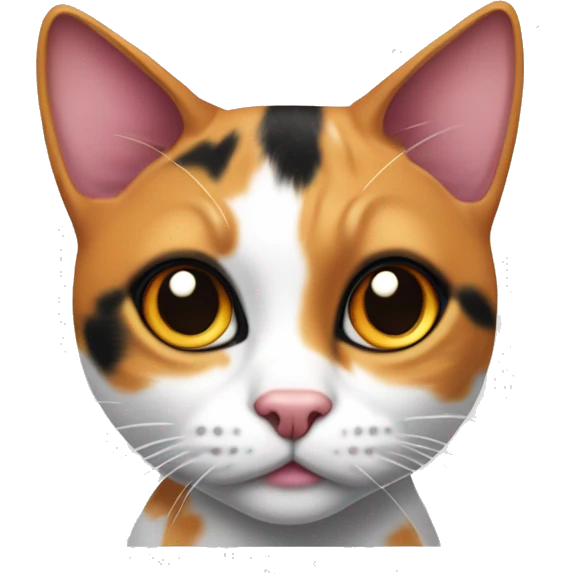 curious calico cat with pink nose, Mostly black markings on her head and a little orange markings on her left eye,gazing forward emoji