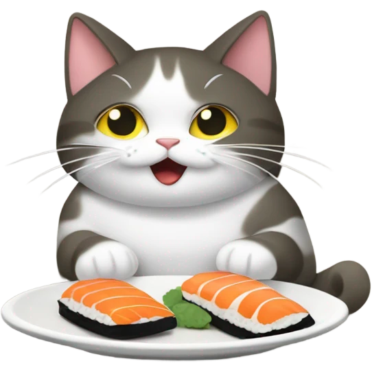 Cat cat eating sushi on a train emoji