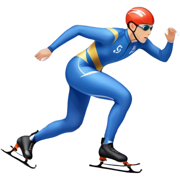 An icon showing a speed skater gliding on a professional oval ice track, captured in mid-motion with aerodynamic posture and sleek skates. The background features snowy mountains, flags, and a clear blue sky. Transparent background reflects the speed and elegance of the sport. emoji