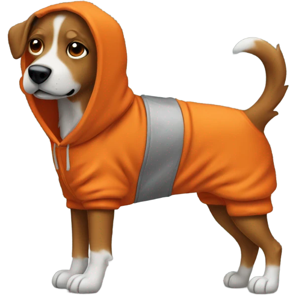 Dog wearing a burnt orange hoody emoji