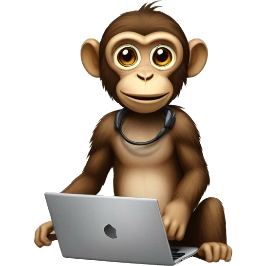 Simple Monkey with a headset and laptop, laptop lap with photoshop background emoji