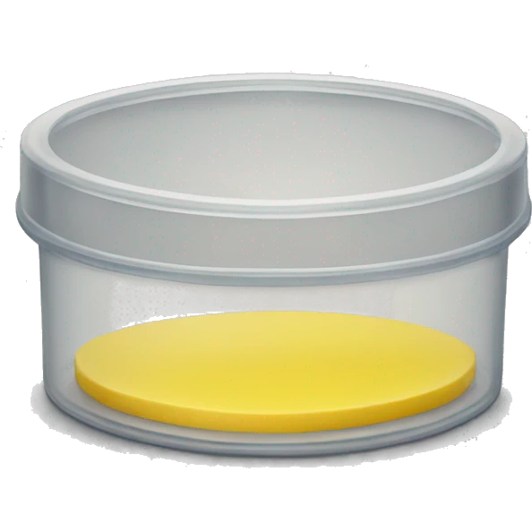 small round clear container with yellow ish wax substance in the middle emoji