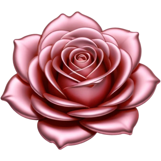 A rose emoji made of liquid silver metal, smooth metallic petals, reflective chrome surface, soft gradients, elegant shape, minimalistic iOS emoji style, centered, clean white background, realistic highlights, no text emoji
