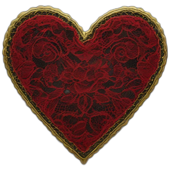 red lace on black leather heart with gold border emoji