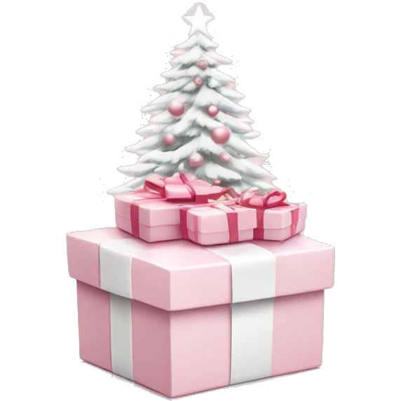 Light pink Christmas gifts under a white Christmas tree  emoji