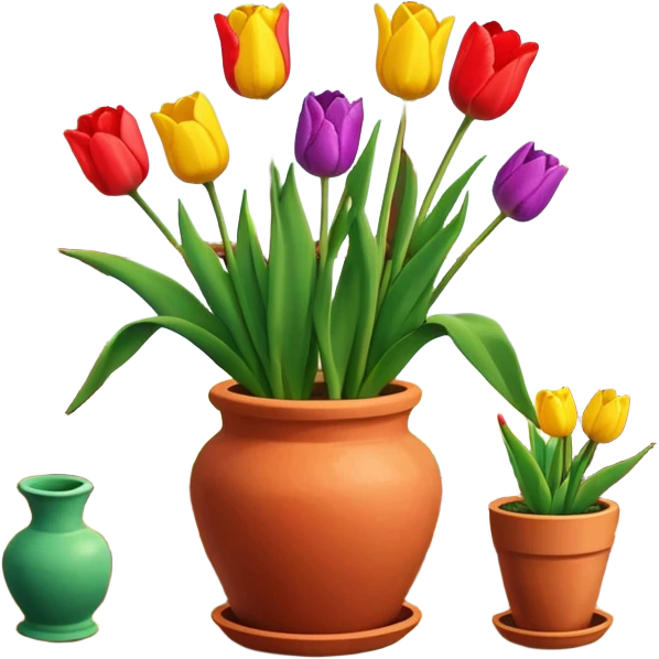 Clay pot with tulips on windowsill emoji