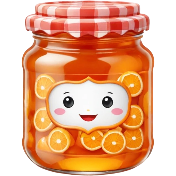 Bonne Maman orange marmalade jar, classic French design, red gingham lid, orange marmalade, cute emoji style emoji