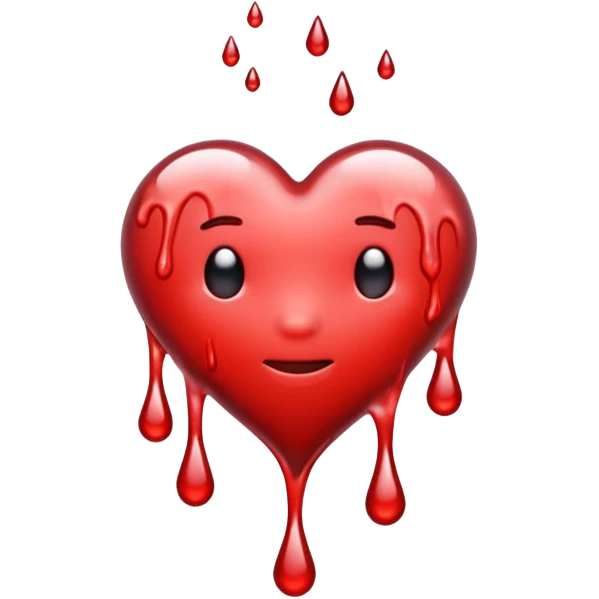 Heart melting and reforming, drip frozen mid-fall emoji