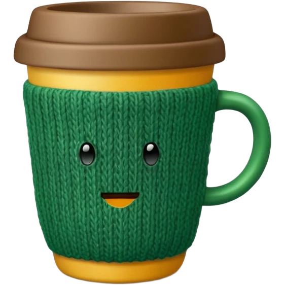 ceramic cup with green knit over the cup emoji