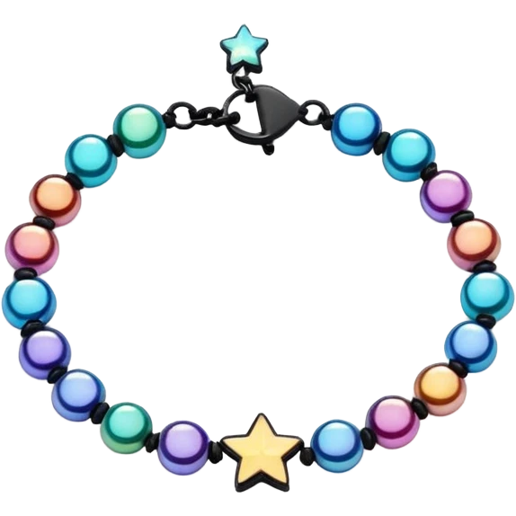 colourful round beaded bracelet with some star beads emoji
