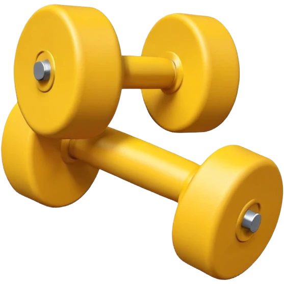 Generate a high-quality image of two cute, small yellow dumbbells for home workouts stacked in a cross shape on a plain white background, rounded edges, soft and smooth surface, realistic shading and lighting, no logos or brand markings, high-resolution.
 emoji