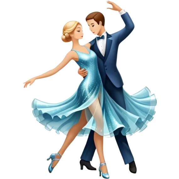 Humanless Icon for Ballroom Dance: elegant ballroom dance shoes, a sparkling dress, and a dance floor with a spotlight. The icon should capture the grace and elegance of ballroom dancing, with emphasis on movement and rhythm. Transparent background. emoji