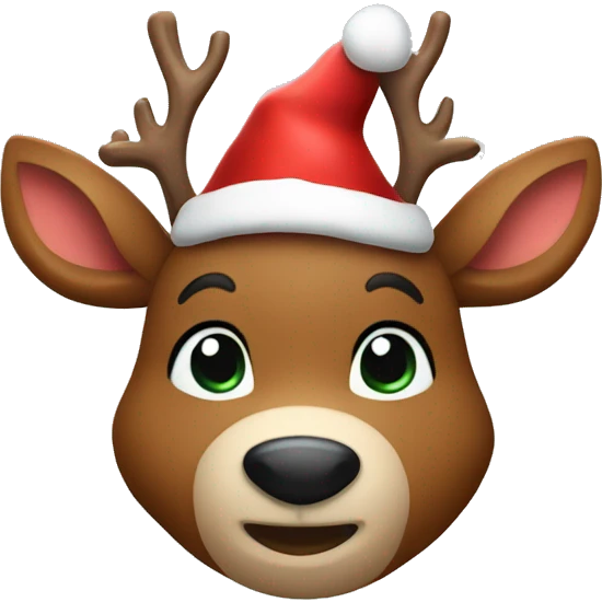 Cute Rudolph the red nosed reindeer wearing Santa hat  emoji
