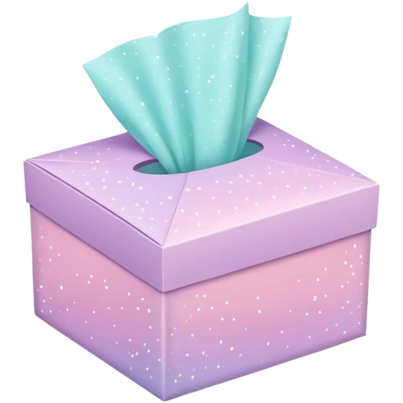 Cute emoji-style illustration of a small aesthetic packaging box with tissue paper and sparkles, pastel neutral tones, minimal design, clean background. emoji