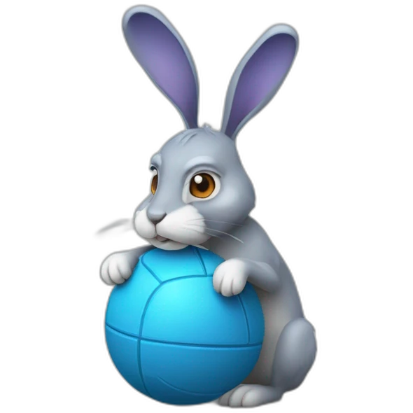 Blue hare in the form of a ball (a ball with a face on it, and arms, legs, ears, tail sticking out from it) emoji