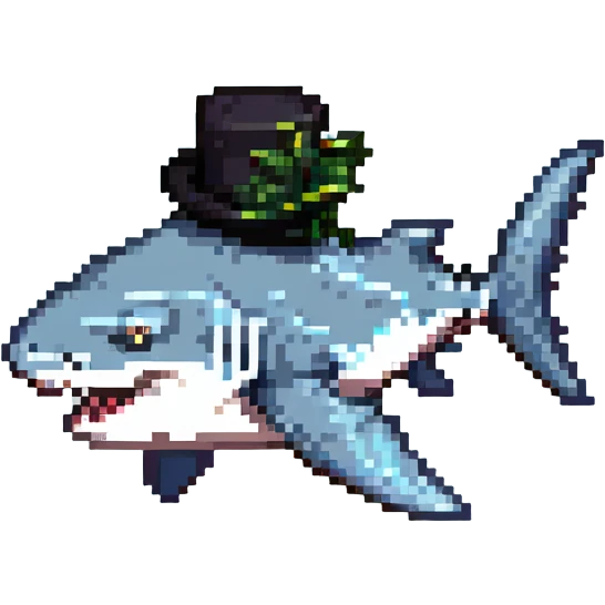 pixel art shark with a black tophat, side view emoji