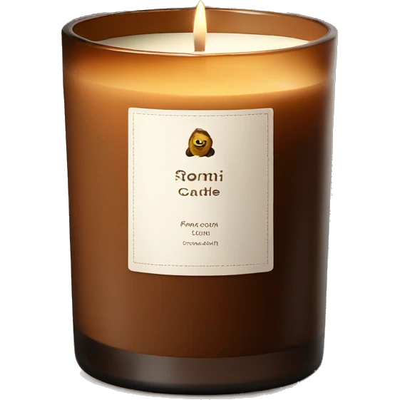 luxurious scented candle, in brown glass with label on it emoji