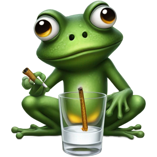 burnt out frog smoking a cigarette with empty glass emoji