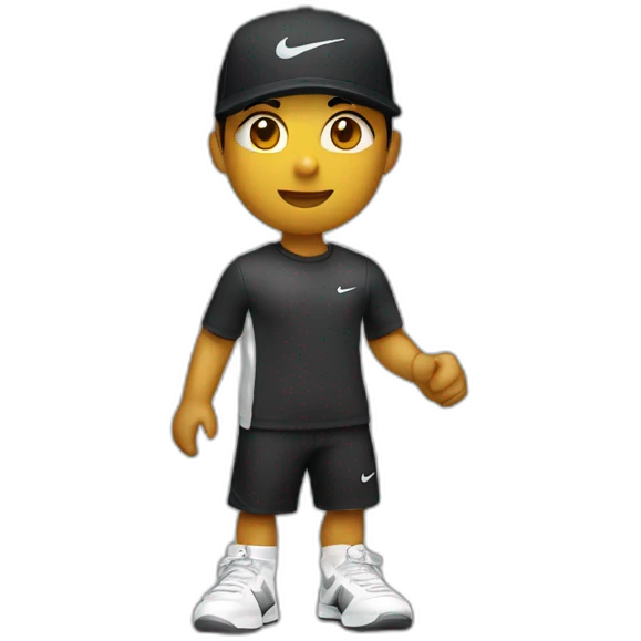 Huy with earphones, médium short hair black, AND Nike Cap  emoji