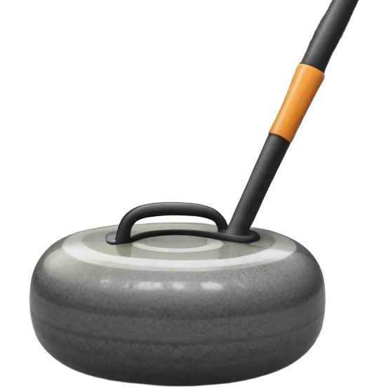 An icon showing a detailed close-up of a curling stone sliding across the ice, with a broom in motion beside it. The background features an indoor stadium with cheering spectators on the stands. Transparent background captures the strategy and focus of curling. emoji