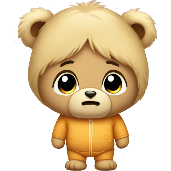 Sad looking teddy bear with blonde fur and jogging suit emoji