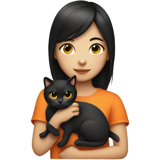 Asian girl holding orange and black cat emoji