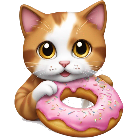 Cute calico kitten eating donut emoji