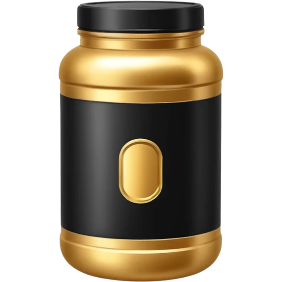 Whey protein jar in black colour and golden lable emoji