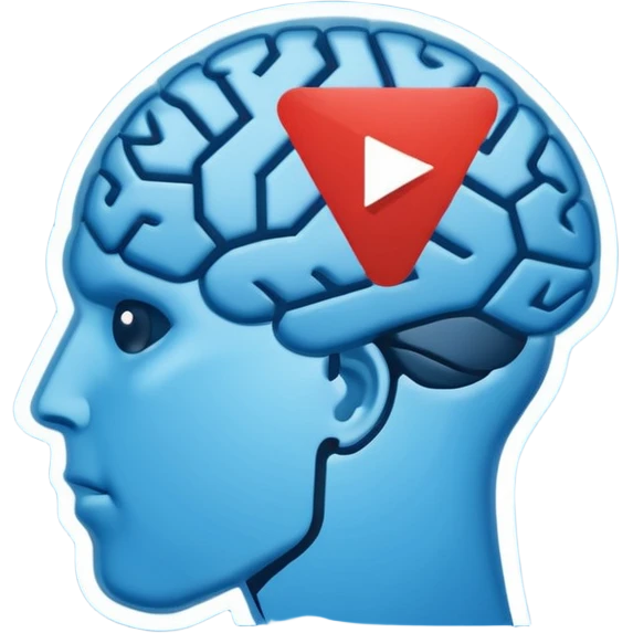 Minimalist flat icon design, brain silhouette with YouTube play button triangle integrated inside, clean vector style, single color or gradient, simple lines, professional logo style, white background, centered composition emoji