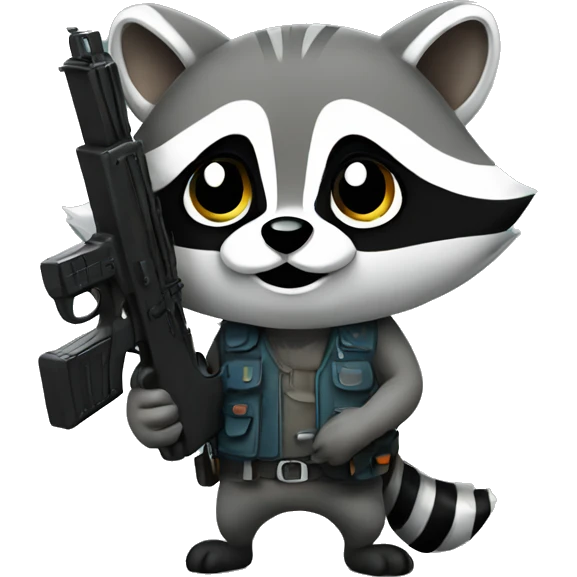 A cute raccoon holding a gun emoji