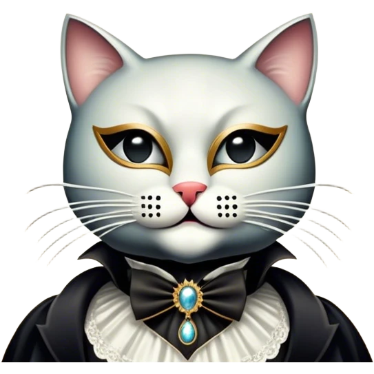 Icon for Musical Movie: A vintage movie poster-style design inspired by Cats or The Phantom of the Opera. Include dramatic theatrical elements like a mysterious mask, a grand chandelier, a cat in a costume, and a stage with dramatic lighting. Retro cinematic vibe. Transparent background. emoji