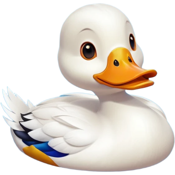A 3D cartoon duck floating on a calm pond, soft ripples, rounded features, vibrant colors, cute and happy face, Memoji-style lighting. emoji