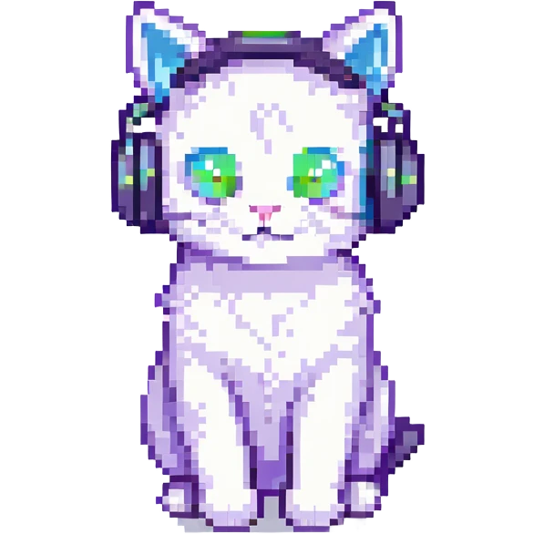 a cat wearing headphones, pixel art style emoji