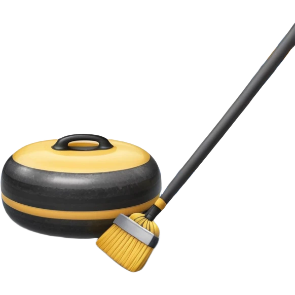 An icon showing a detailed close-up of a curling stone sliding across the ice, with a broom in motion beside it. The background features an indoor stadium with cheering spectators on the stands. Transparent background captures the strategy and focus of curling. emoji