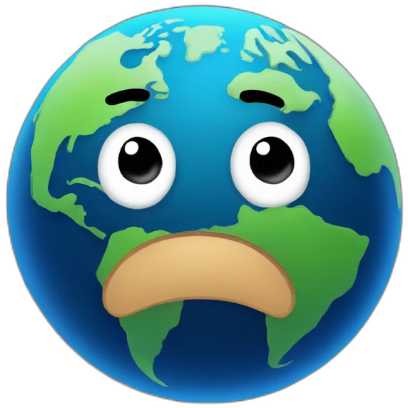 planet Earth with a cartoon saluting face emoji