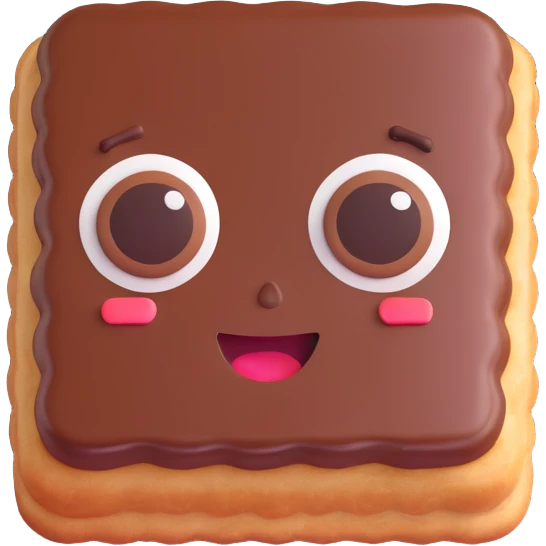 Rectangular chocolate mini pastry, palav mischievous eyes, tilted slightly, small grin, text above: "ПАСТИЧКА", chibi style, Twitch emoji style, transparent background, colorful

 emoji