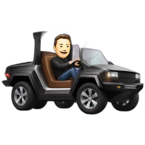Elon musk riding in a Tesla cyber truck  emoji