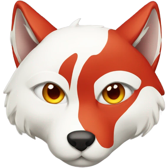 Kitsune head, red and white, sad face emoji