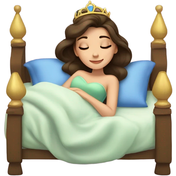 Sleeping brunette beauty princess Disney, bed emoji