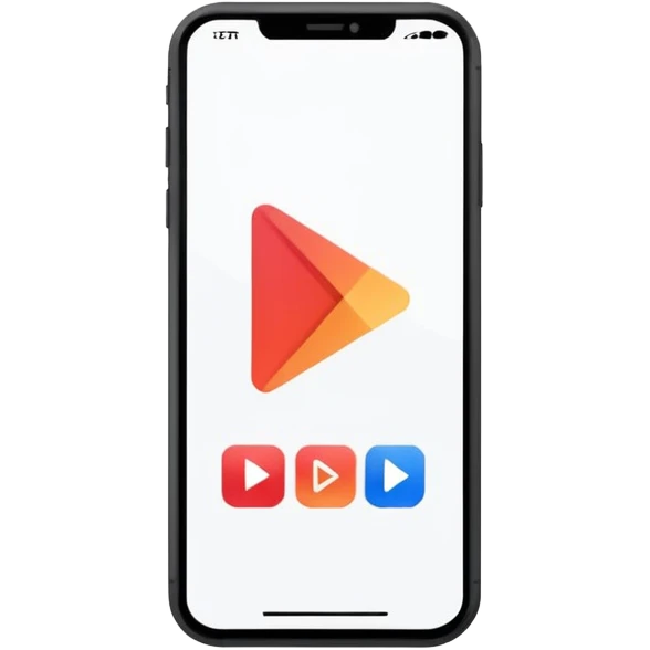 Minimalistic flat vector icon, iOS style, thin black contour on white background. Smartphone with play button and short video frames around it. Clean, no text, no shadows emoji