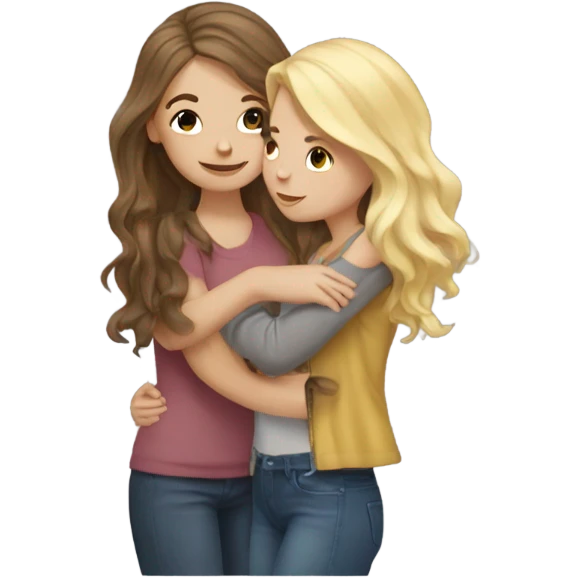 Realistic brown hair girl hugs blonde best friend  emoji