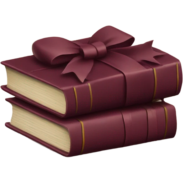 burgundy books stacked up and tied together by a burgundy bow emoji