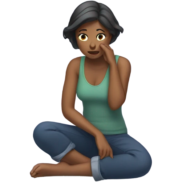 woman fixing her hair on her knees emoji