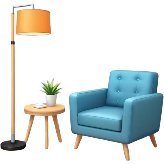 isometric corner of hotel room with floor lamp and modern armchair emoji
