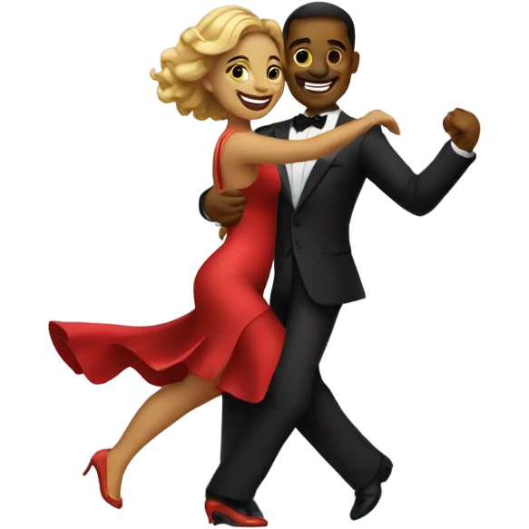 smiling couple in formal attire dancing salsa emoji